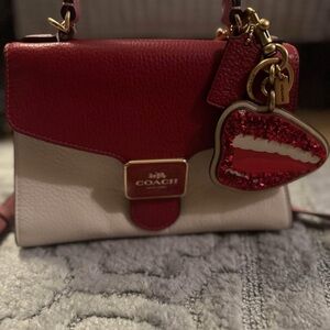 Coach Red and Cream Crossbody Bag with Gold Clasp